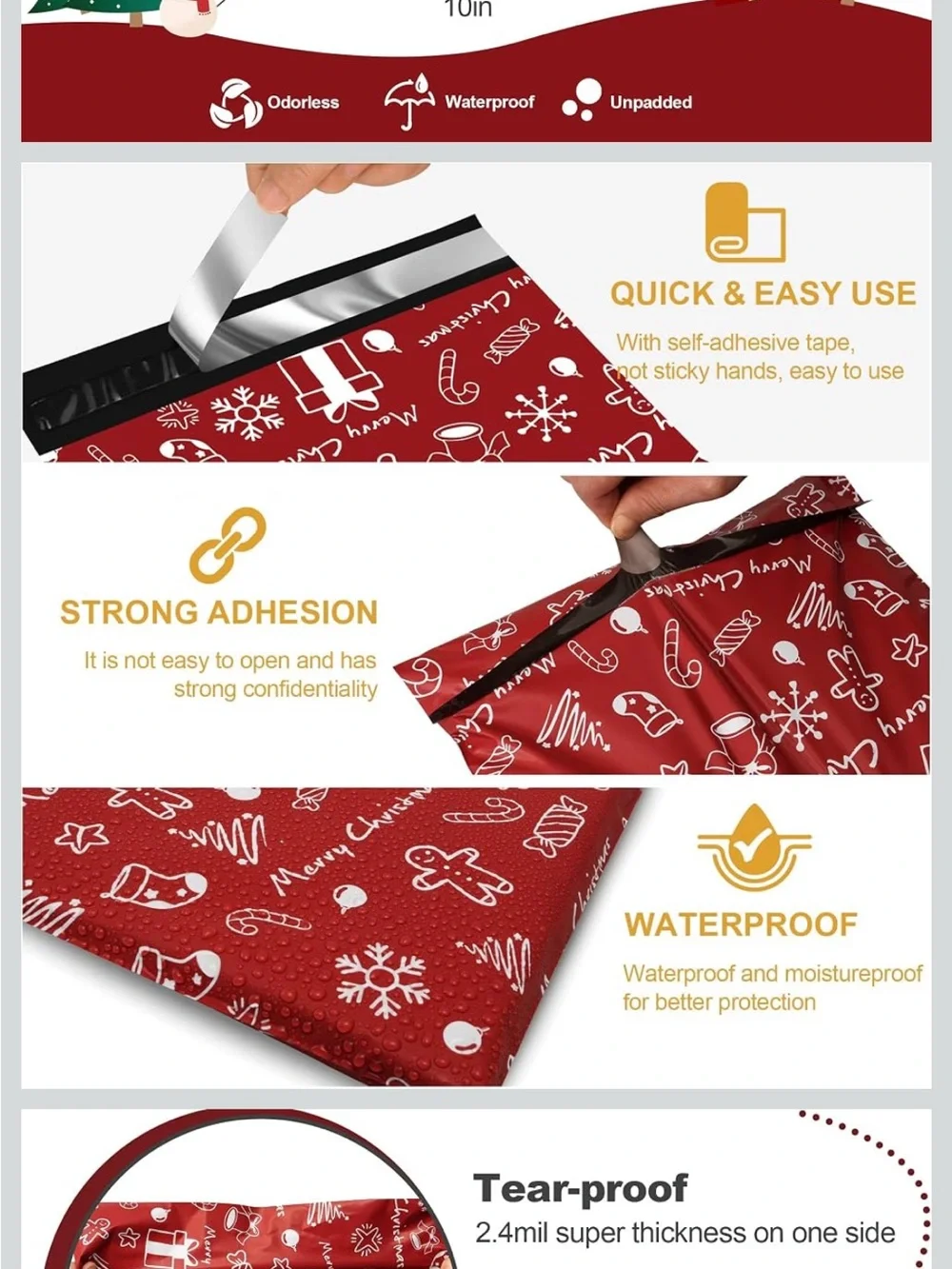 Polymailers Christmas Print 10 x 13 Set of 25
